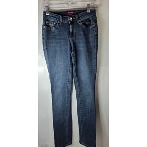 D'MODE Skinny Jeans Rhinestone Embroidered Bling Pocket Stretch Denim Sz 3